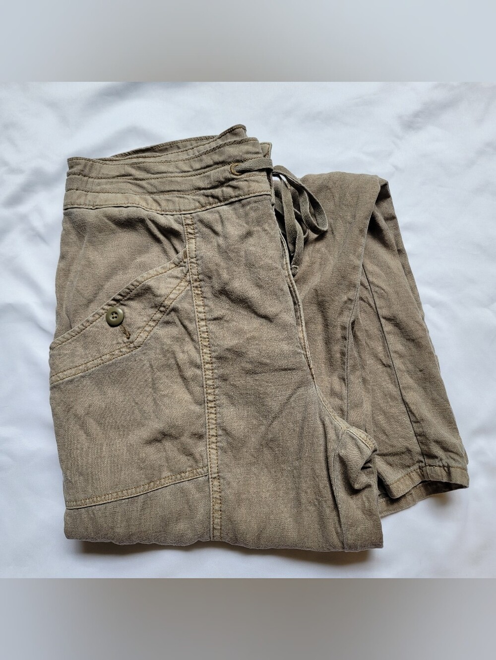American Eagle Outfitters Pants Womens 8 Beige Cargo Linen Drawstring Casual